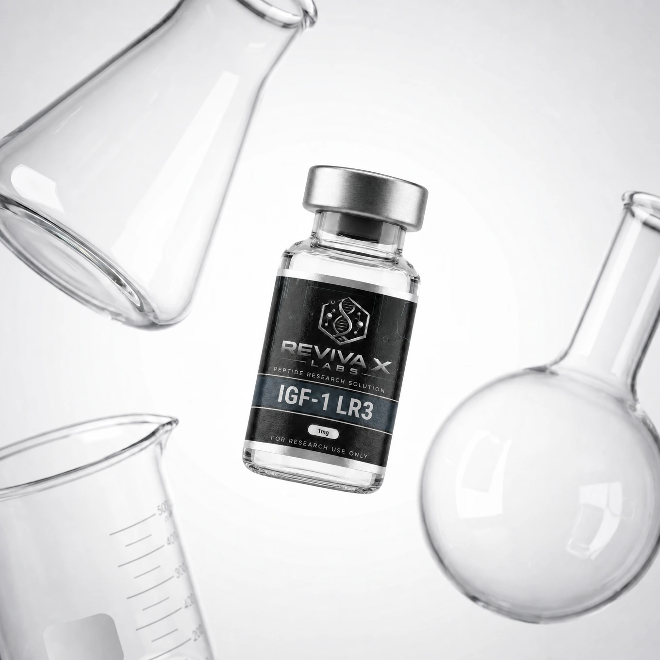 Reviva X Labs GHK-Cu research vial in a laboratory setting
